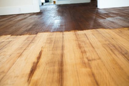 Interior of a home. Contractor refinish wood floors, refinish hardwood, refinishing wood floors